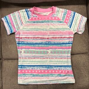 Eddie Bauer Pink and Blue Short Sleeve Tee Vibrant Stripes